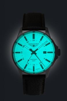 Preview: Bauhaus Aviation Herrenuhr Automatik mit GMT und Lederarmband